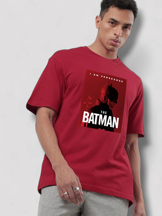Men's Red The Batman Graphic Printed Oversized T-shirt