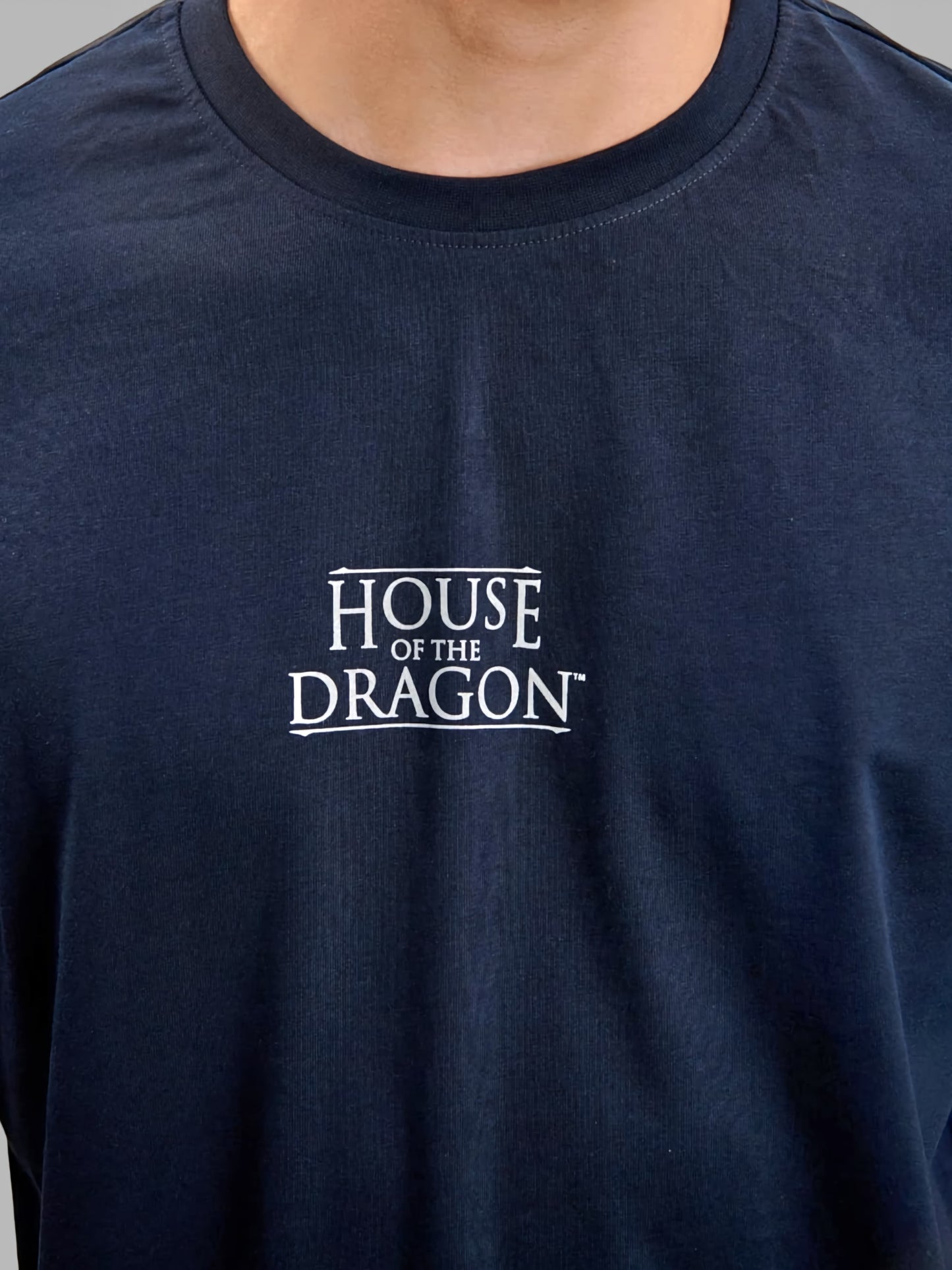 Men's Blue House Of The Dragon Blood Graphic Printed Oversized T-shirt